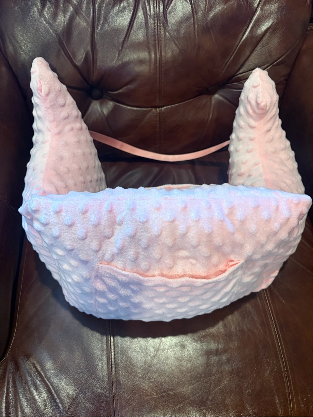 Soft Pink Minky Dot Mastectomy Pillow Cover with Strap